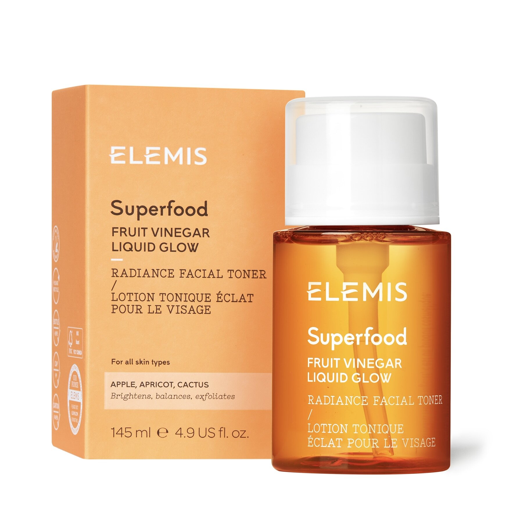 Суперфуд тонер для сяйва шкіри з фруктовими AHA-кислотами ELEMIS Superfood Fruit Vinegar Liquid Glow